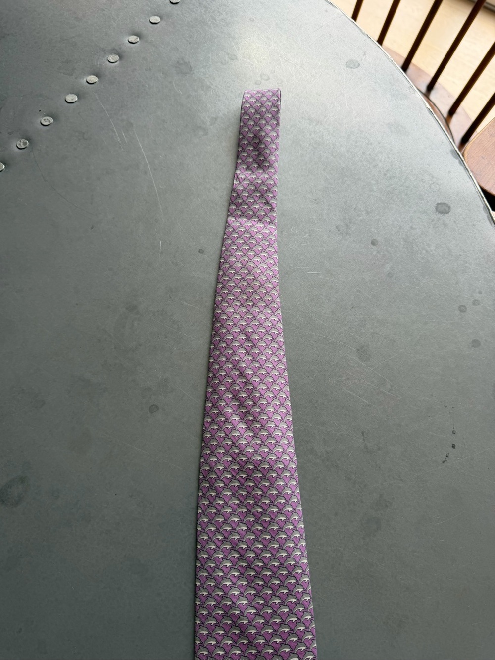 Hermès Dolphin Print Lavender Silk Tie - EUC - Picture 6 of 6